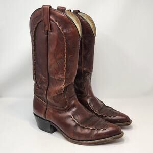 Acme Vintage Brown Leather Western Cowboy Boots Men Size 9 D Raised Stitching
